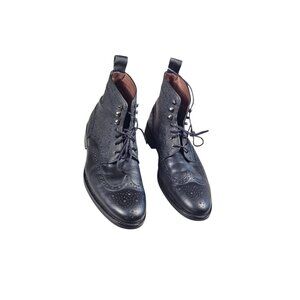 Marco Vittoria Mens 10 Black Leather Wingtip Brogue Boots With Lugged Sole